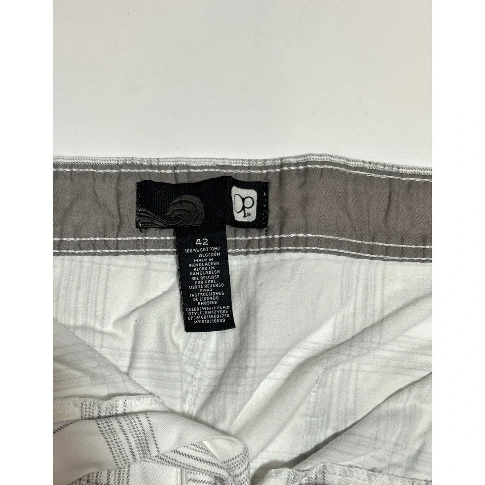 OP Ocean Pacific Shorts Men's 42 White & Gray Plaid 100% Cotton Preppy, Vintage - Picture 4 of 7